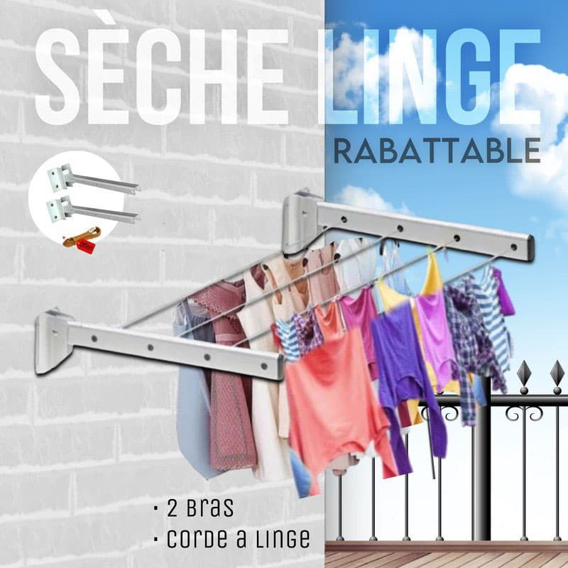 Sèche linge Mural Rabattable avec corde - Maison - صورة 5