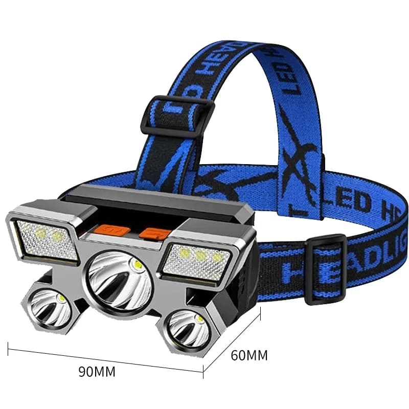Lampe frontale portable rechargeable USB à 5 LED avec batterie intégrée - Camping et Randonnée - صورة 4