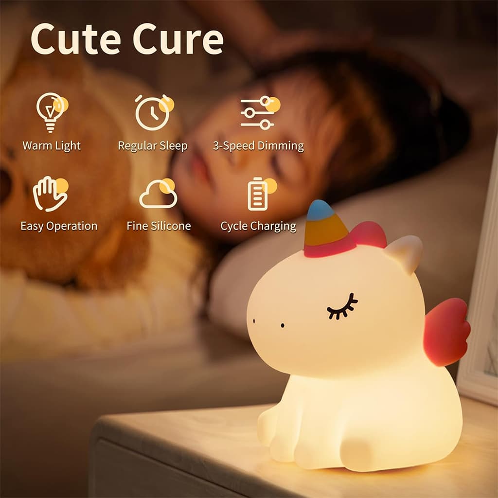 Veilleuse en Silicone Forme Unicorne pour Chambre d’enfant Rechargeable - Décoration - صورة 2