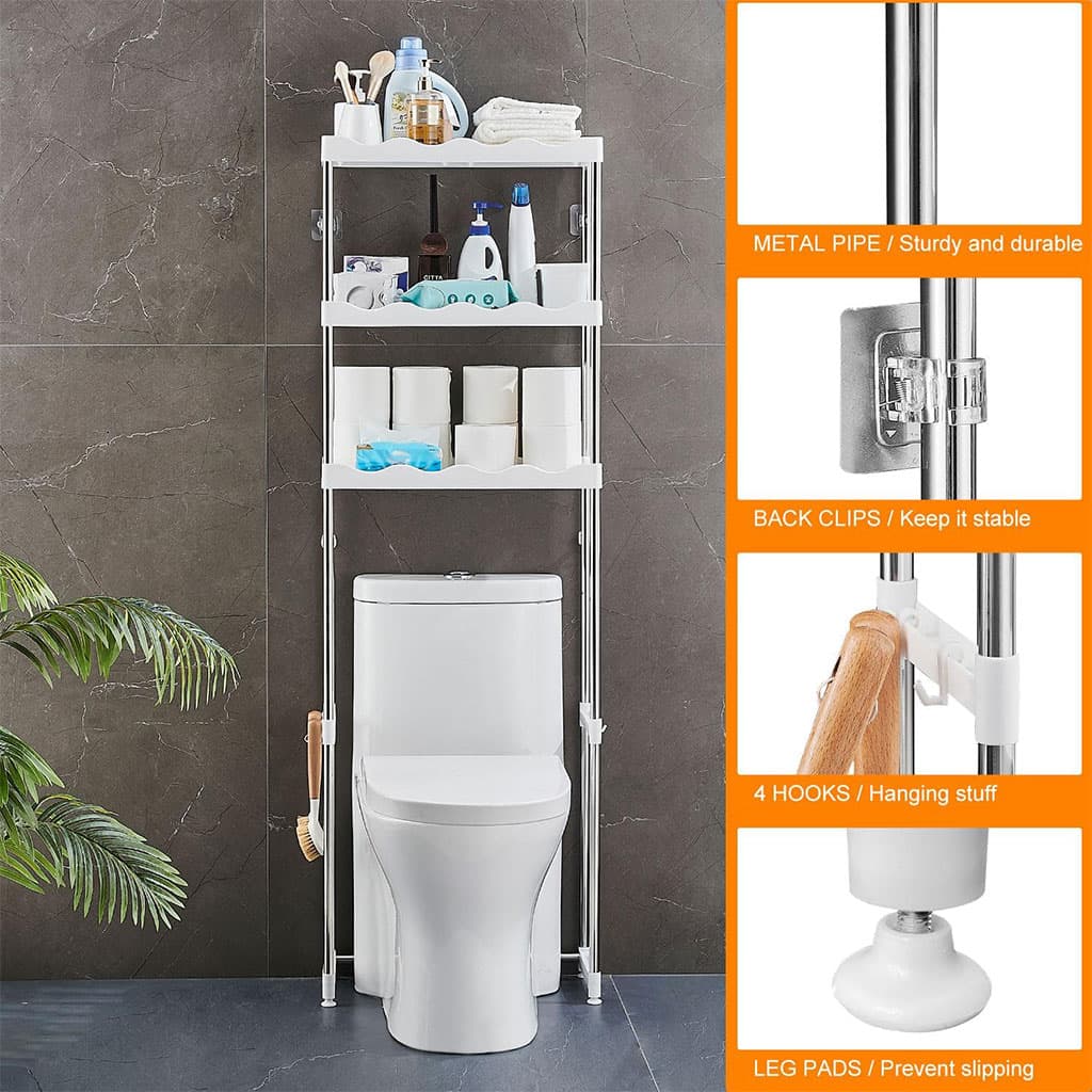 Étagère de salle de bain au-dessus des toilettes à 3 niveaux - Maison - صورة 3