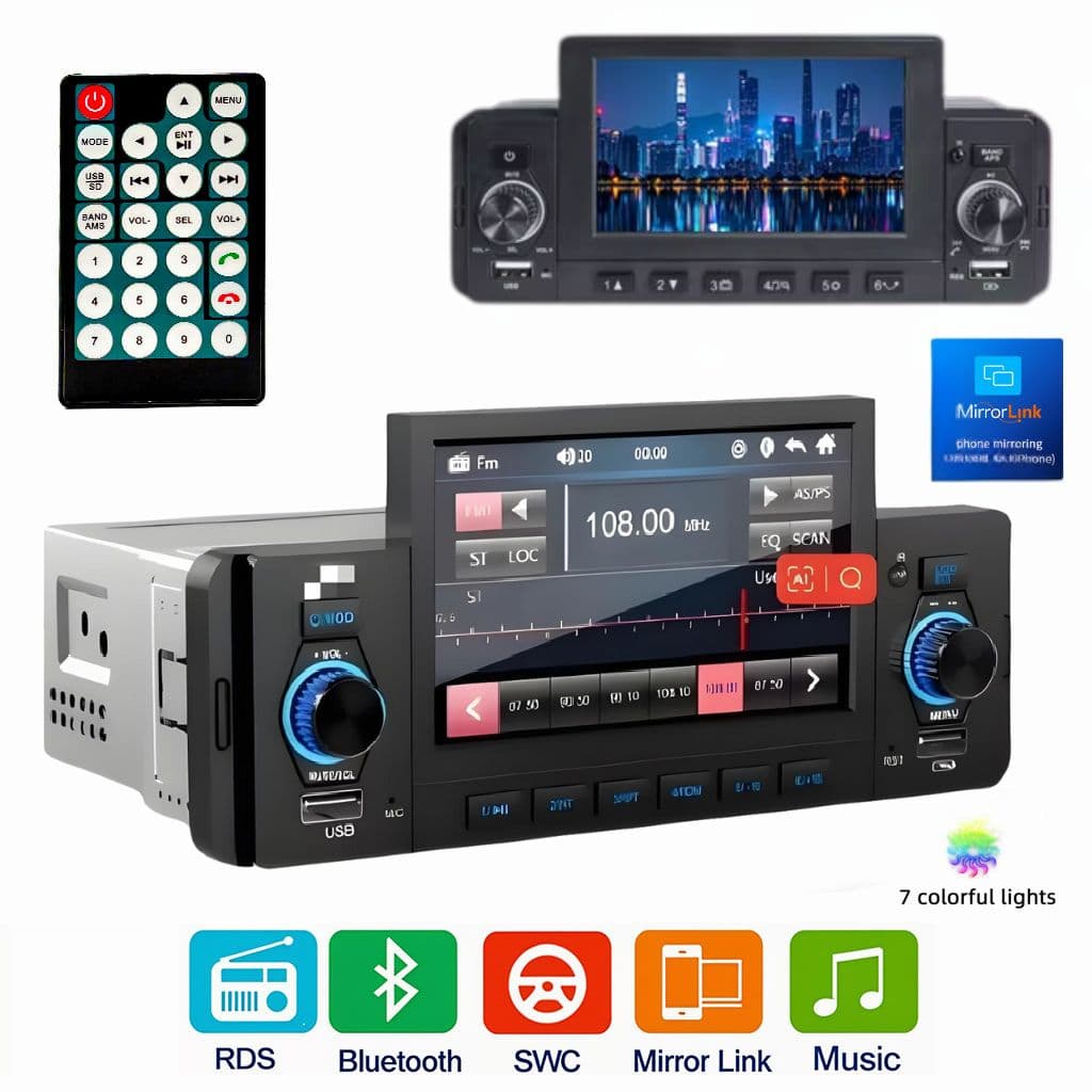 Autoradio Bluetooth avec Écran MP5 et Fonction MirrorLink – راديو سيارة بلوتوث مع شاشة - Accessoires Auto/Moto - صورة 1
