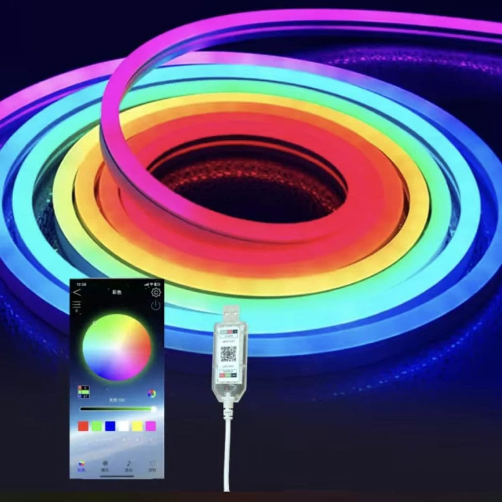 Bande LED Néon Flexible RGB 5m avec Bluetooth et USB – شريط إضاءة نيون مرن بطول 5 أمتار مع بلوتوث - Électronique - صورة 7