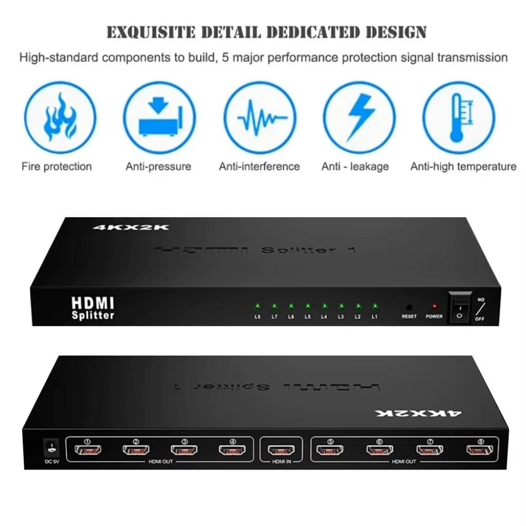 Répartiteur Vidéo HDMI 1x8 avec 8 Ports Compatible 4K – HDMI X8 موزع - Électronique - صورة 3