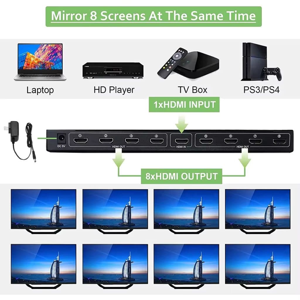 Répartiteur Vidéo HDMI 1x8 avec 8 Ports Compatible 4K – HDMI X8 موزع - Électronique - صورة 4