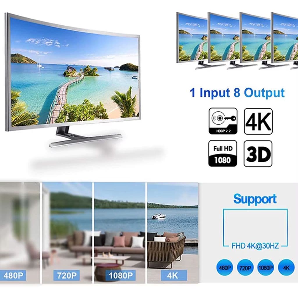 Répartiteur Vidéo HDMI 1x8 avec 8 Ports Compatible 4K – HDMI X8 موزع - Électronique - صورة 5