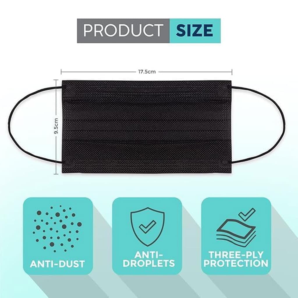 Lot de 50Pcs Bavettes jetables à trois couches - علبة كمامات سوداء - Divers - صورة 4