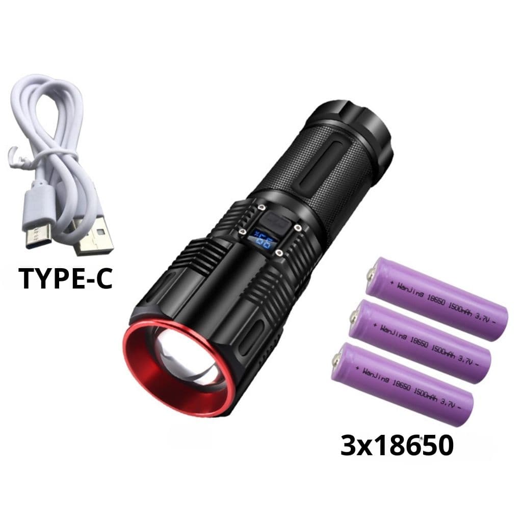 Lampe Torche 100W avec Batterie Lithium 18650*3 Portée de 1 à 1,5 km, mise au point réglable – مصباح يدوي عالي الطاقة مع بطارية ليثيوم - Camping et Randonnée - صورة 9