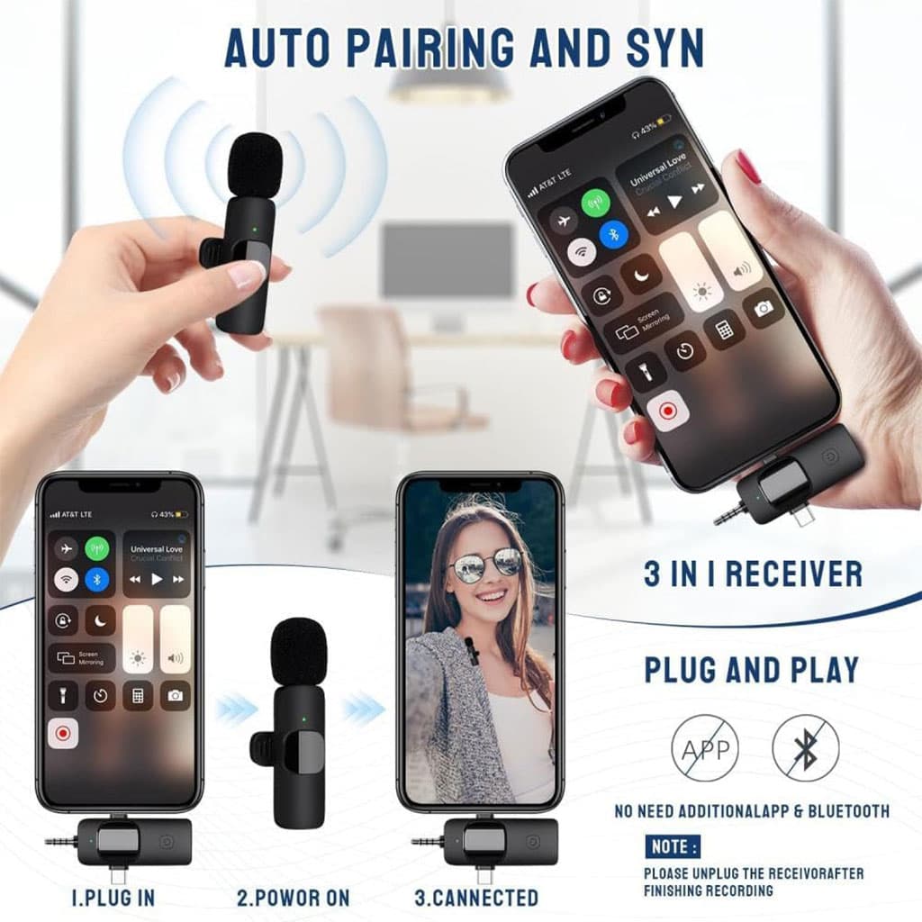 Microphone cravate sans fil 3 en 1 Plug and Play avec puce de réduction du bruit – ميكروفون لاسلكي - Électronique - صورة 5