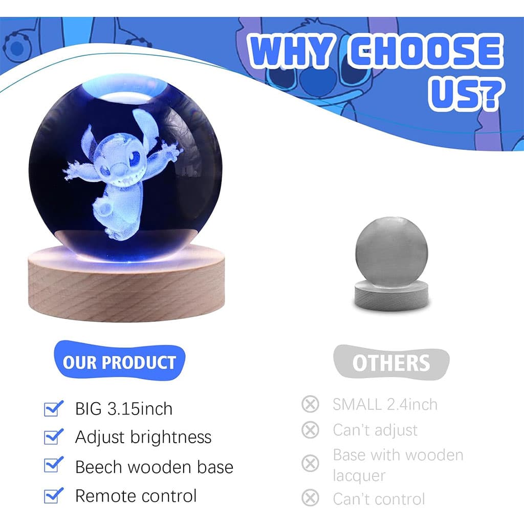 Lampe boule de projection en cristal 3D Stitch - Décoration - صورة 4