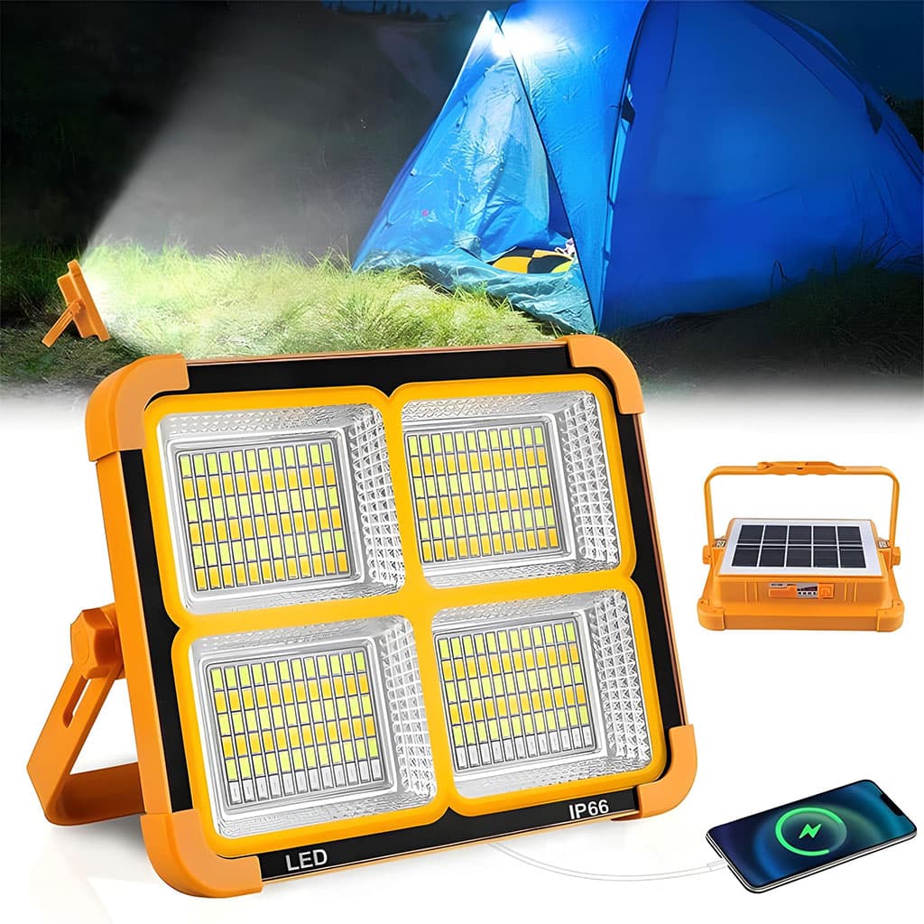 Projecteur LED Rechargeable 150W avec Panneau Solaire – مصباح تخييم عالي السطوع - Camping et Randonnée - صورة 1