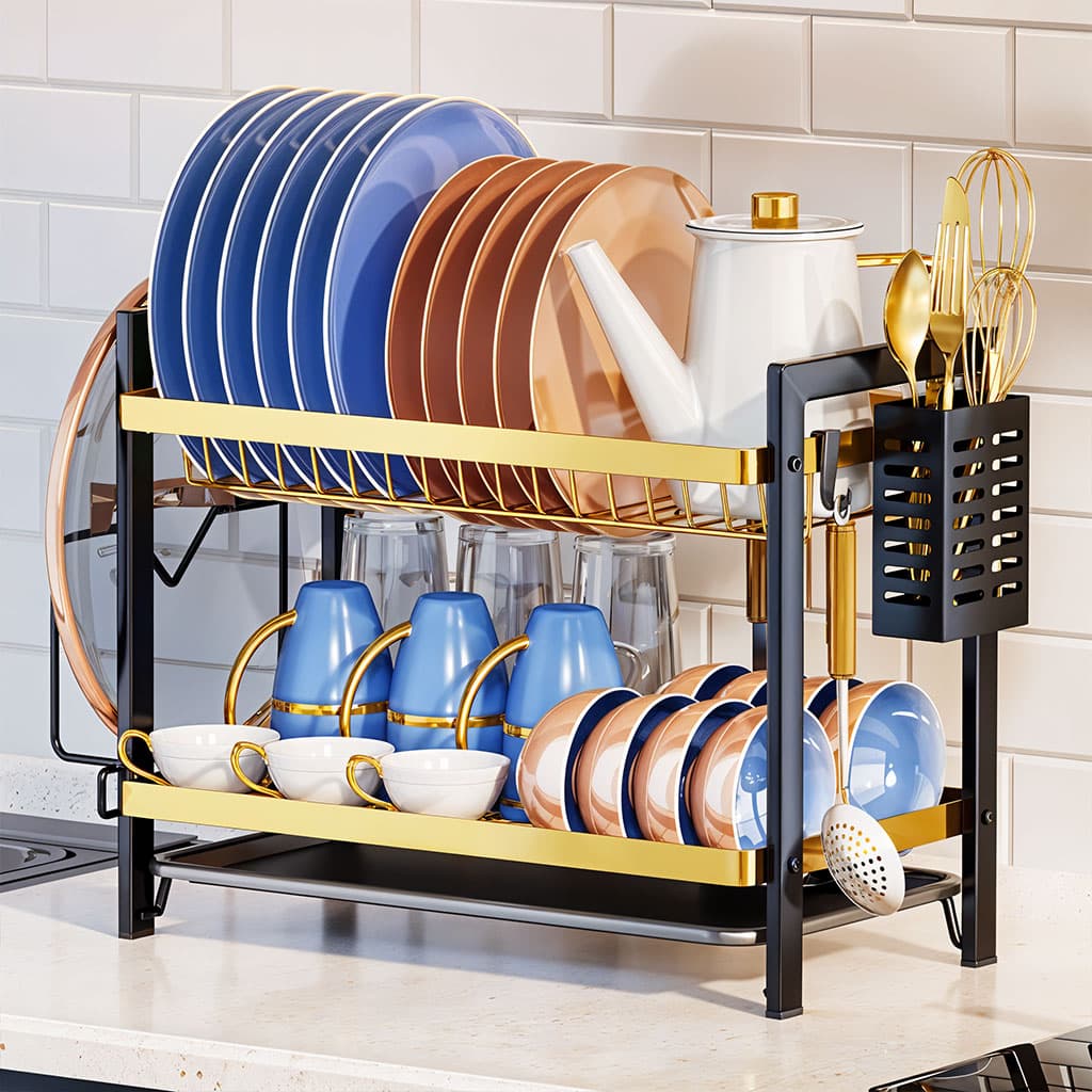 Égouttoir à Vaisselle 2 Niveaux Gold pour Comptoir de Cuisine – حامل أواني ذهبي - Cuisine - صورة 1