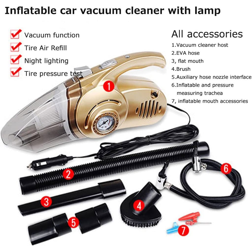 Aspirateur Portable 4 en 1 pour Voiture avec Gonfleur de Pneu Numérique – مكنسة كهربائية وجهاز نفخ العجلات - Accessoires Auto/Moto - صورة 5