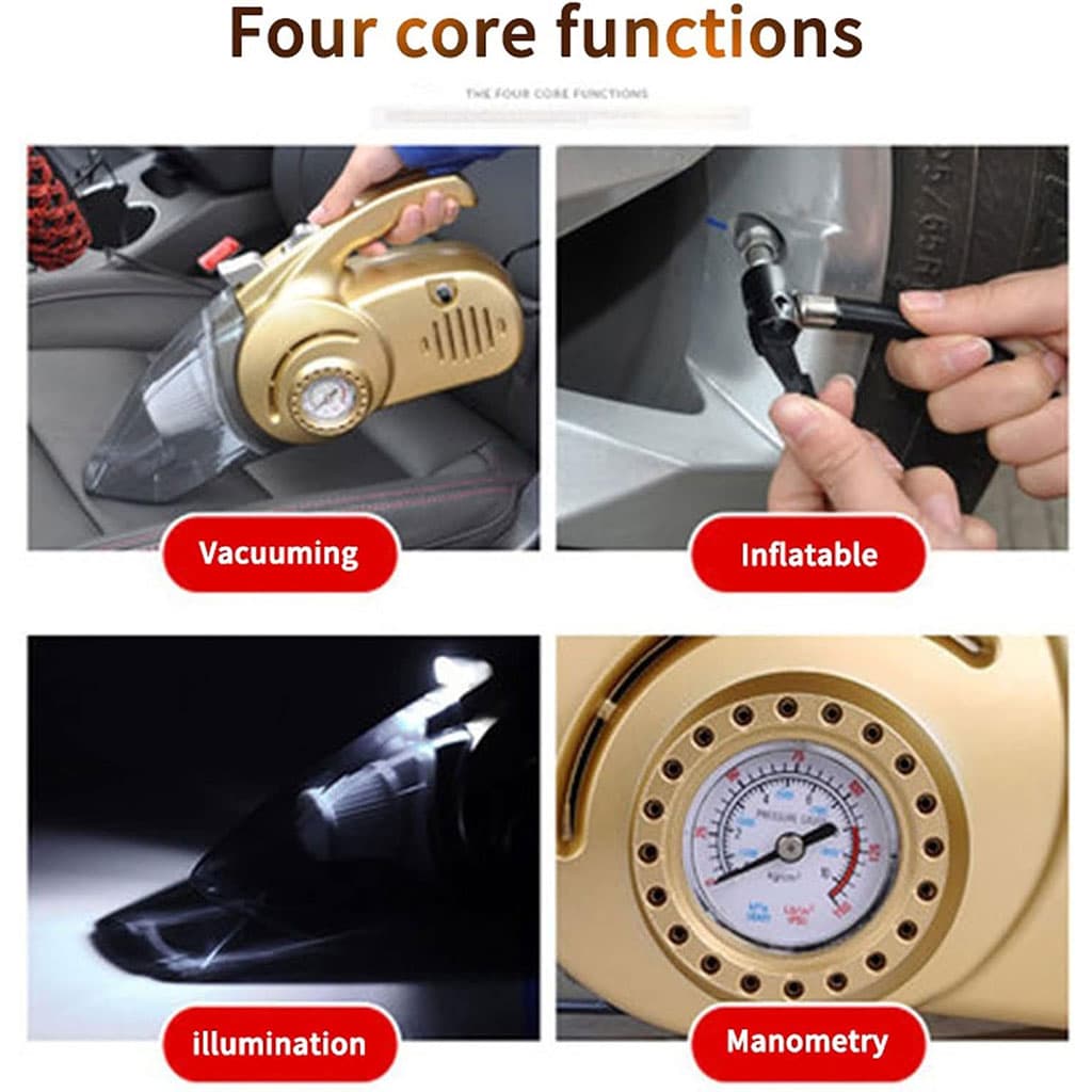 Aspirateur Portable 4 en 1 pour Voiture avec Gonfleur de Pneu Numérique – مكنسة كهربائية وجهاز نفخ العجلات - Accessoires Auto/Moto - صورة 6