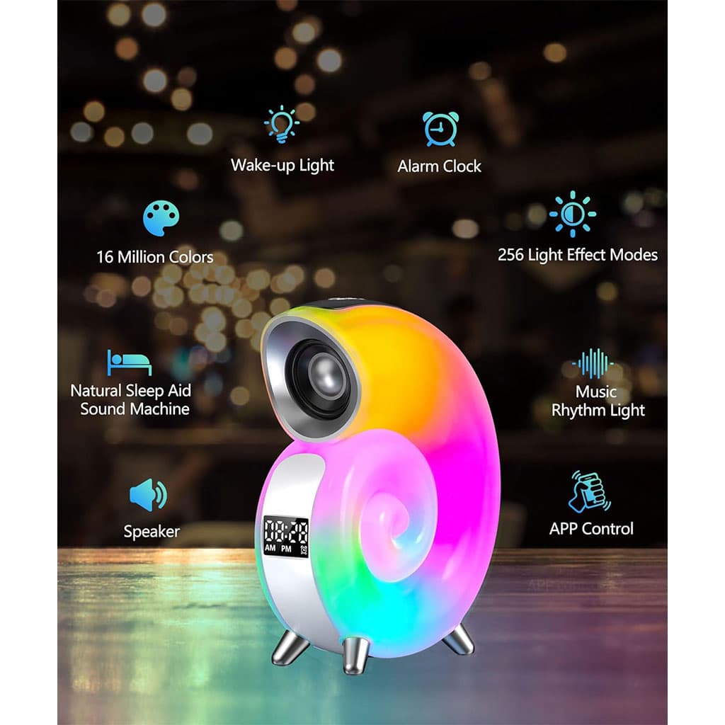 Lampe de Table avec Haut-parleur Bluetooth RGB – مكبر صوت ومنبه على شكل محارة - Électronique - صورة 2