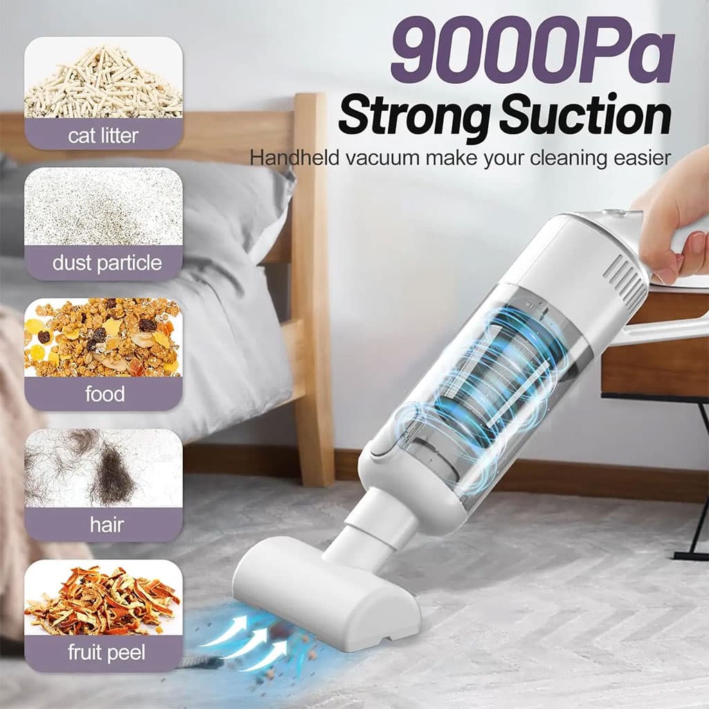 Aspirateur sans Fil Portable avec 4 Têtes Accessoires 9000Pa – مكنسة كهربائية محمولة - Accessoires Auto/Moto - صورة 3