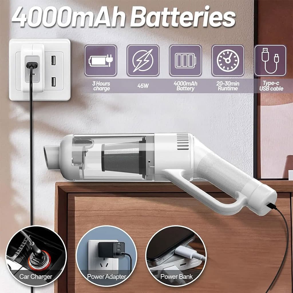 Aspirateur sans Fil Portable avec 4 Têtes Accessoires 9000Pa – مكنسة كهربائية محمولة - Accessoires Auto/Moto - صورة 4