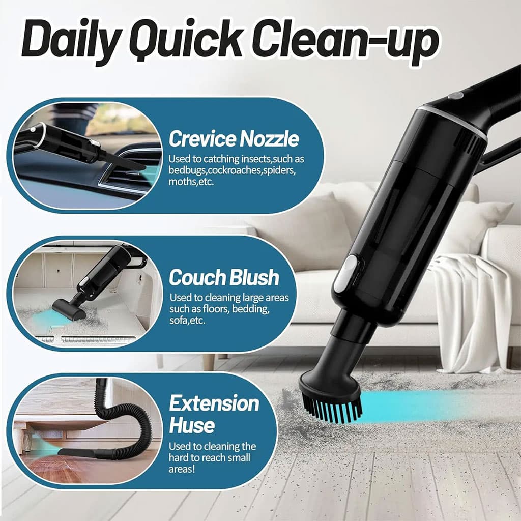 Aspirateur sans Fil Portable avec 4 Têtes Accessoires 9000Pa – مكنسة كهربائية محمولة - Accessoires Auto/Moto - صورة 7