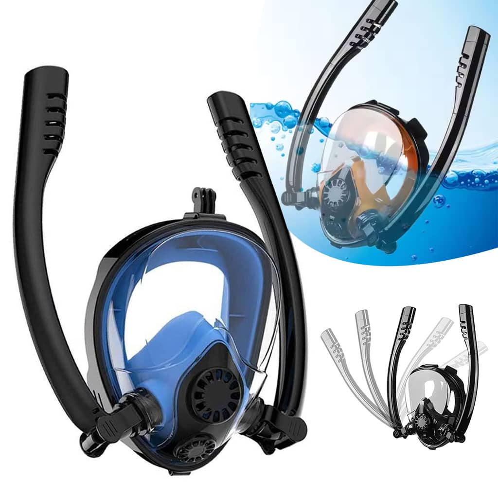 Masque de Plongée Intégral 180 ° Grande vue Anti-buée avec Double Tubes- قناع غوص إحترافي
