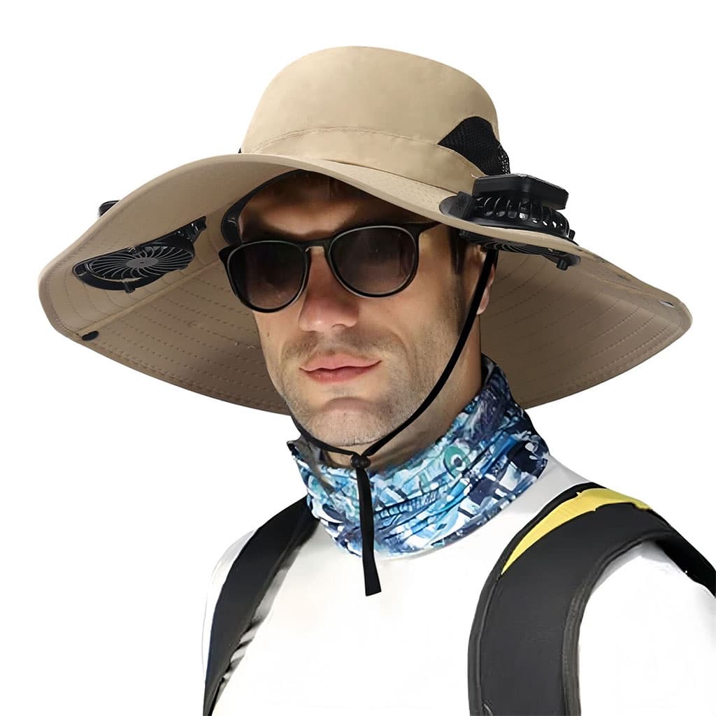 Chapeau de soleil à large bord avec double ventilateur – قبعة للحماية من الشمس مع مروحات - Vacance & Loisir - صورة 4