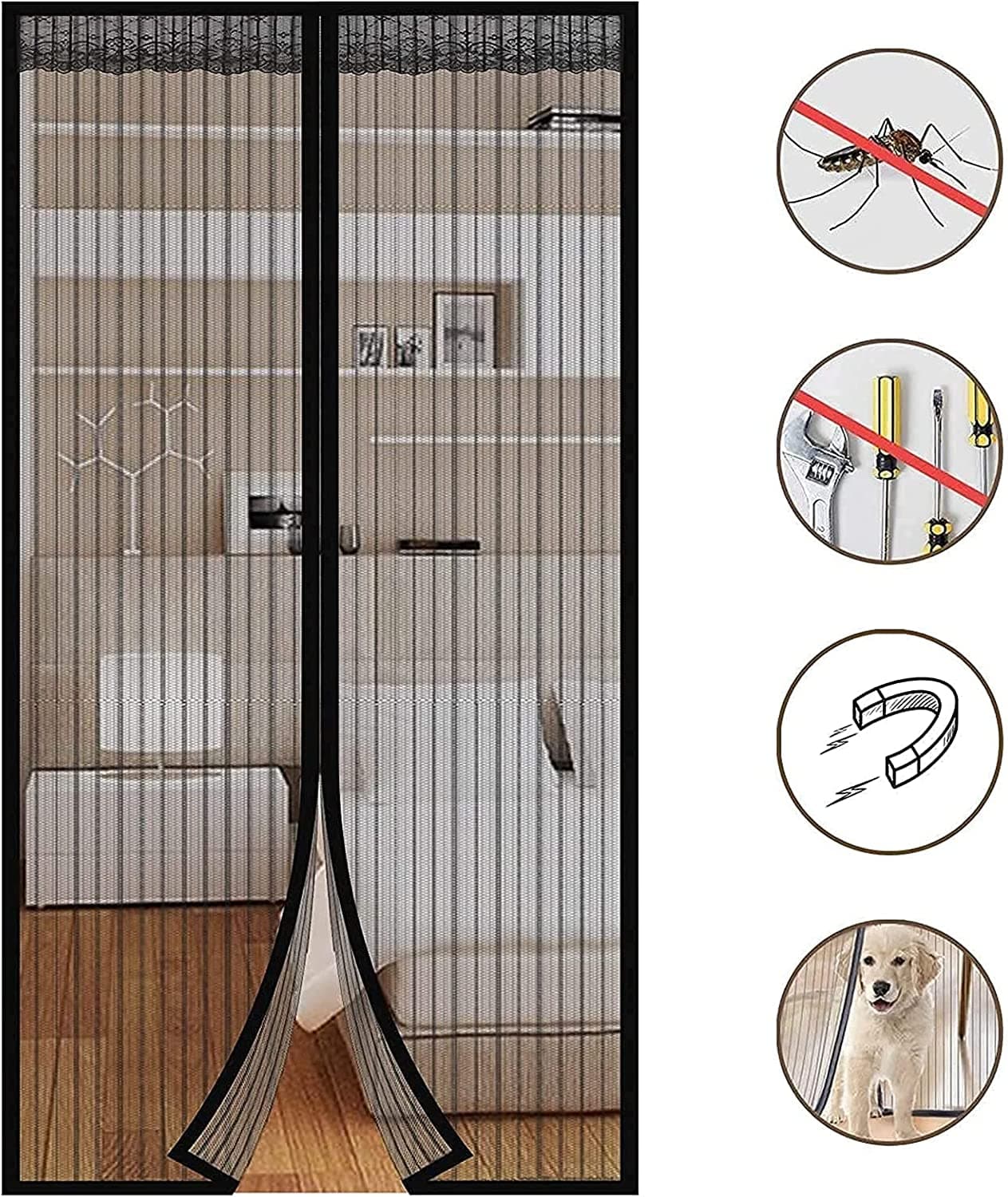 Moustiquaire rideau pour porte avec fermeture magnétique 100x210cm - Maison - صورة 4