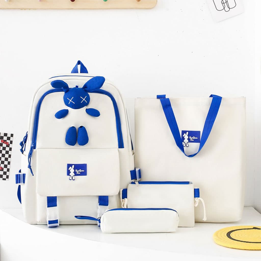 Ensemble de sacs d’école Kawai pour adolescents 4Pcs Lapin X Blanc – محفظة 4 قطع كاواي أبيض - Sac à dos et Mode - صورة 1