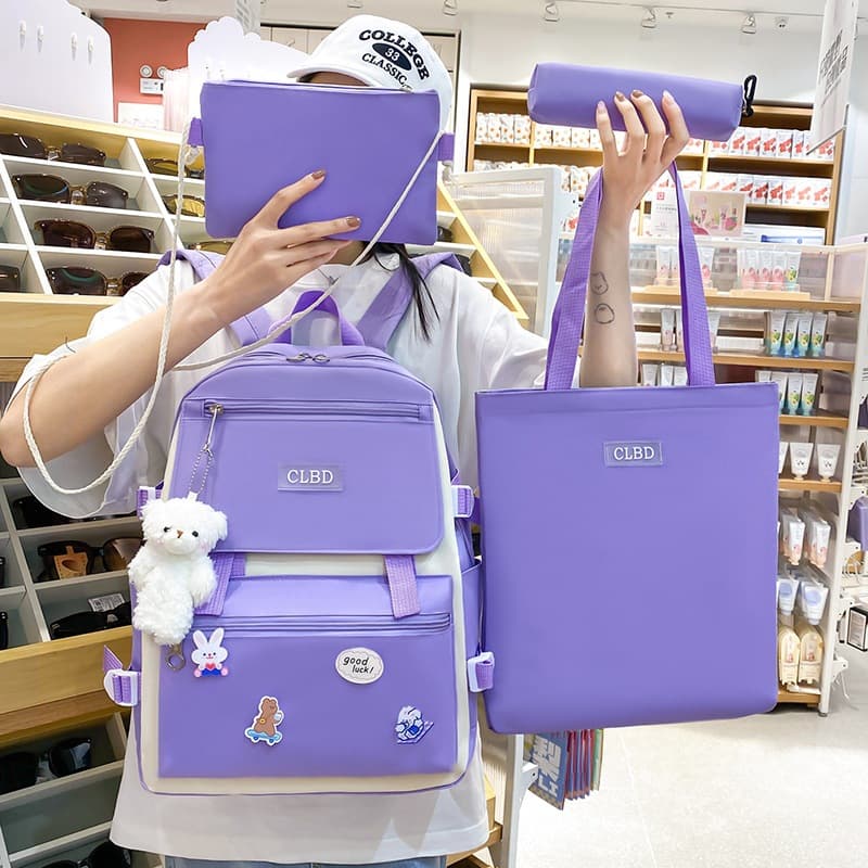 Ensemble de sacs d’école Kawai pour adolescents 4Pcs CLBD V1 Mauve – محفظة 4 قطع كاواي بنفسجي - Sac à dos et Mode - صورة 3