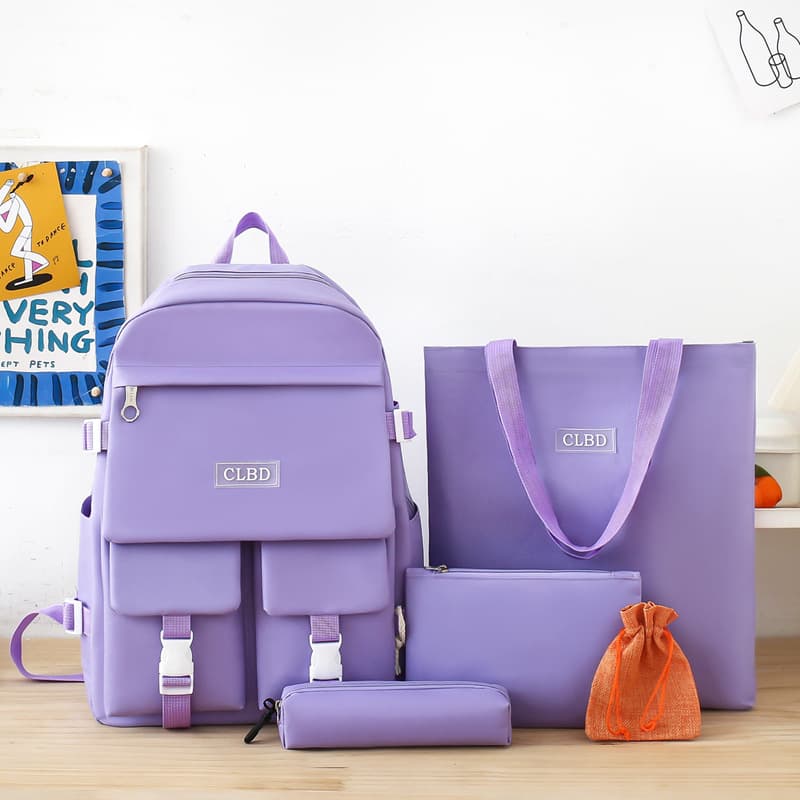 Ensemble de sacs d’école Kawai pour adolescents 5Pcs CLBD V2 Mauve – محفظة 5 قطع كاواي بنفسجي - Sac à dos et Mode - صورة 1