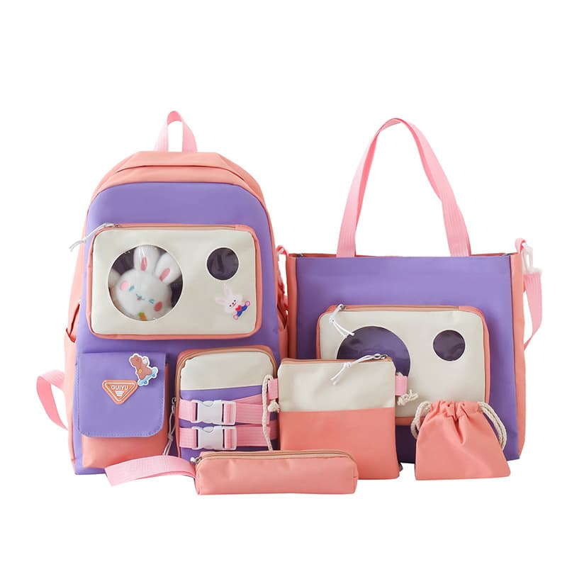 Ensemble de sacs d’école Kawai pour adolescents 5Pcs Guiyu V2 Rose – محفظة 5 قطع كاواي وردي - Sac à dos et Mode - صورة 2