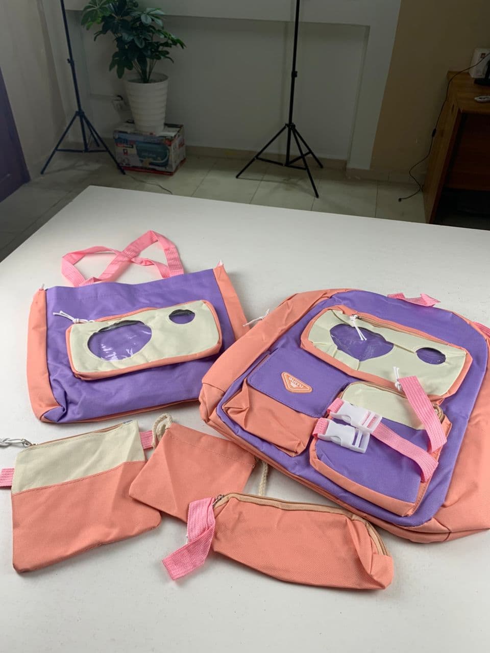 Ensemble de sacs d’école Kawai pour adolescents 5Pcs Guiyu V2 Rose – محفظة 5 قطع كاواي وردي - Sac à dos et Mode - صورة حقيقية 3