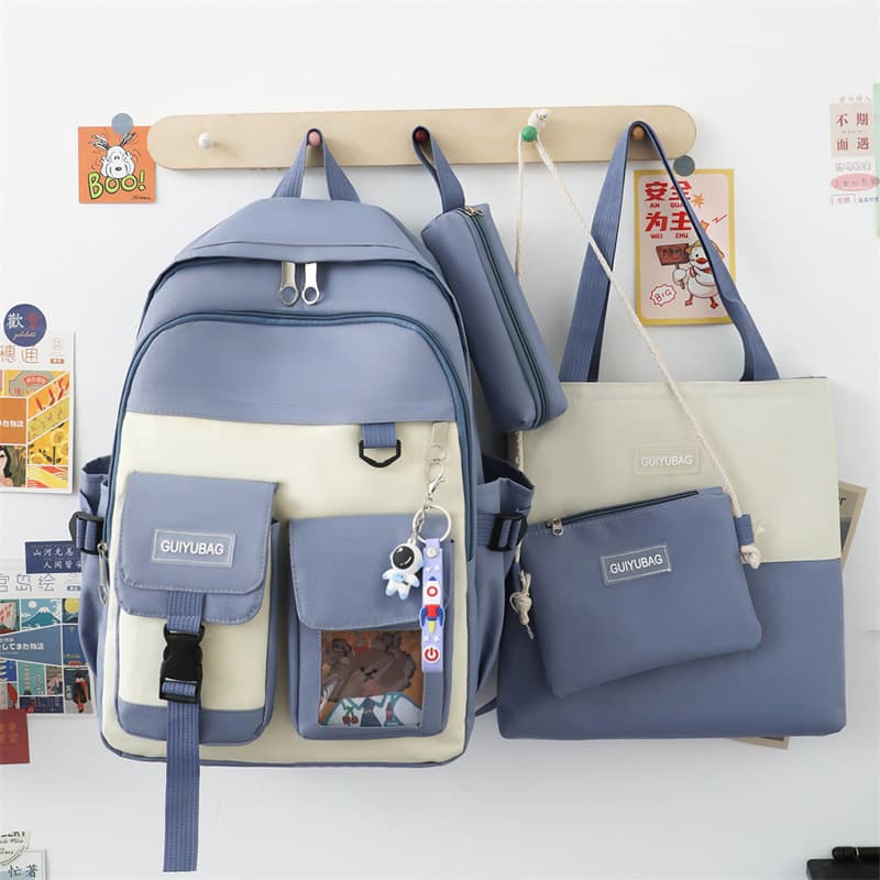 Ensemble de sacs d’école Kawai pour adolescents 4Pcs Guiyu V3 Bleu – محفظة 4 قطع كاواي أزرق - Sac à dos et Mode - صورة 1
