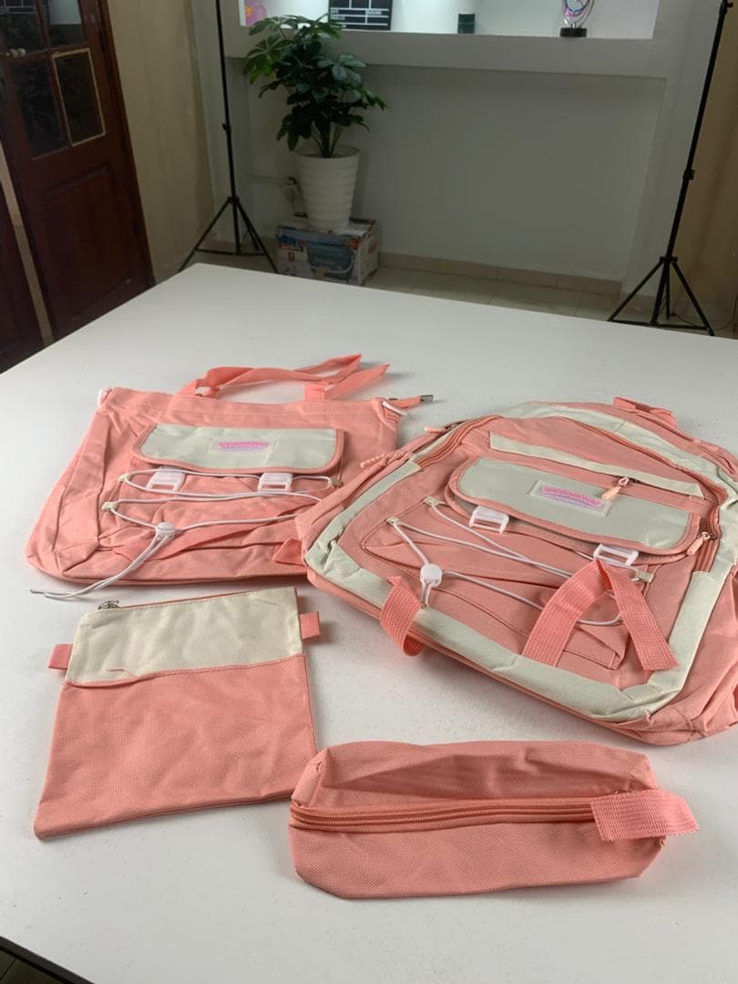 Ensemble de sacs d’école Kawai pour adolescents 4Pcs GUORANCHAO Rose – محفظة 4 قطع كاواي وردي - Sac à dos et Mode - صورة حقيقية 4