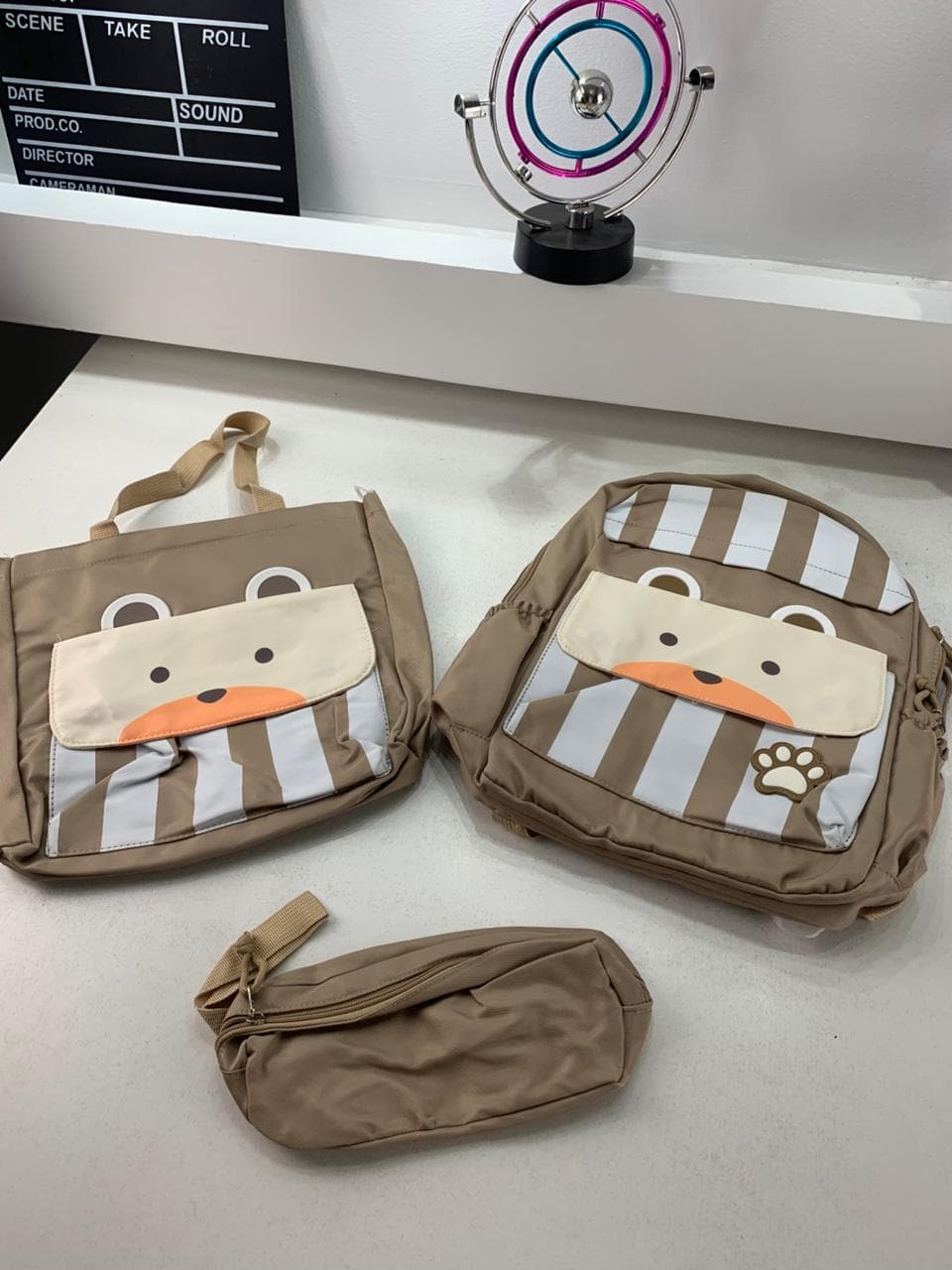 Ensemble de sacs d’école Kawai pour adolescents 3Pcs Ours Beige – محفظة 3 قطع كاواي بيج - Sac à dos et Mode - صورة حقيقية 5