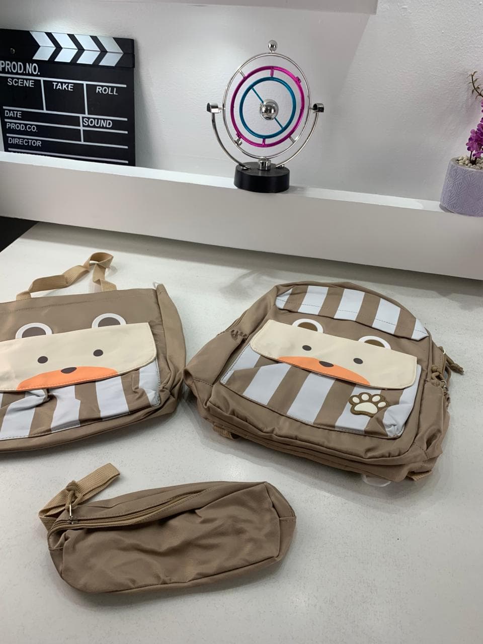 Ensemble de sacs d’école Kawai pour adolescents 3Pcs Ours Beige – محفظة 3 قطع كاواي بيج - Sac à dos et Mode - صورة حقيقية 6
