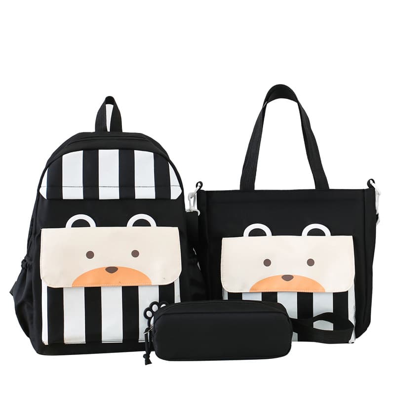 Ensemble de sacs d’école Kawai pour adolescents 3Pcs Ours Noir – محفظة 3 قطع كاواي أسود - Sac à dos et Mode - صورة 3