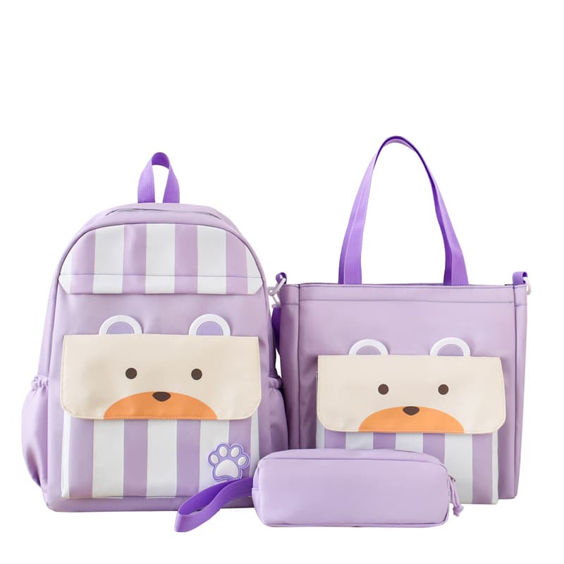 Ensemble de sacs d’école Kawai pour adolescents 3Pcs Ours Mauve – محفظة 3 قطع كاواي بنفسجي - Sac à dos et Mode - صورة 3