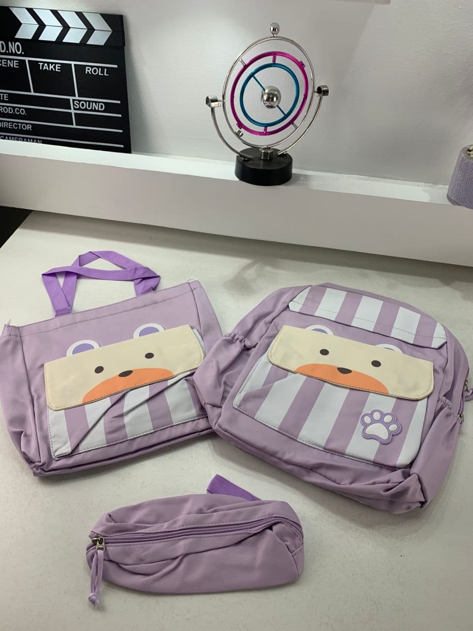 Ensemble de sacs d’école Kawai pour adolescents 3Pcs Ours Mauve – محفظة 3 قطع كاواي بنفسجي - Sac à dos et Mode - صورة حقيقية 5