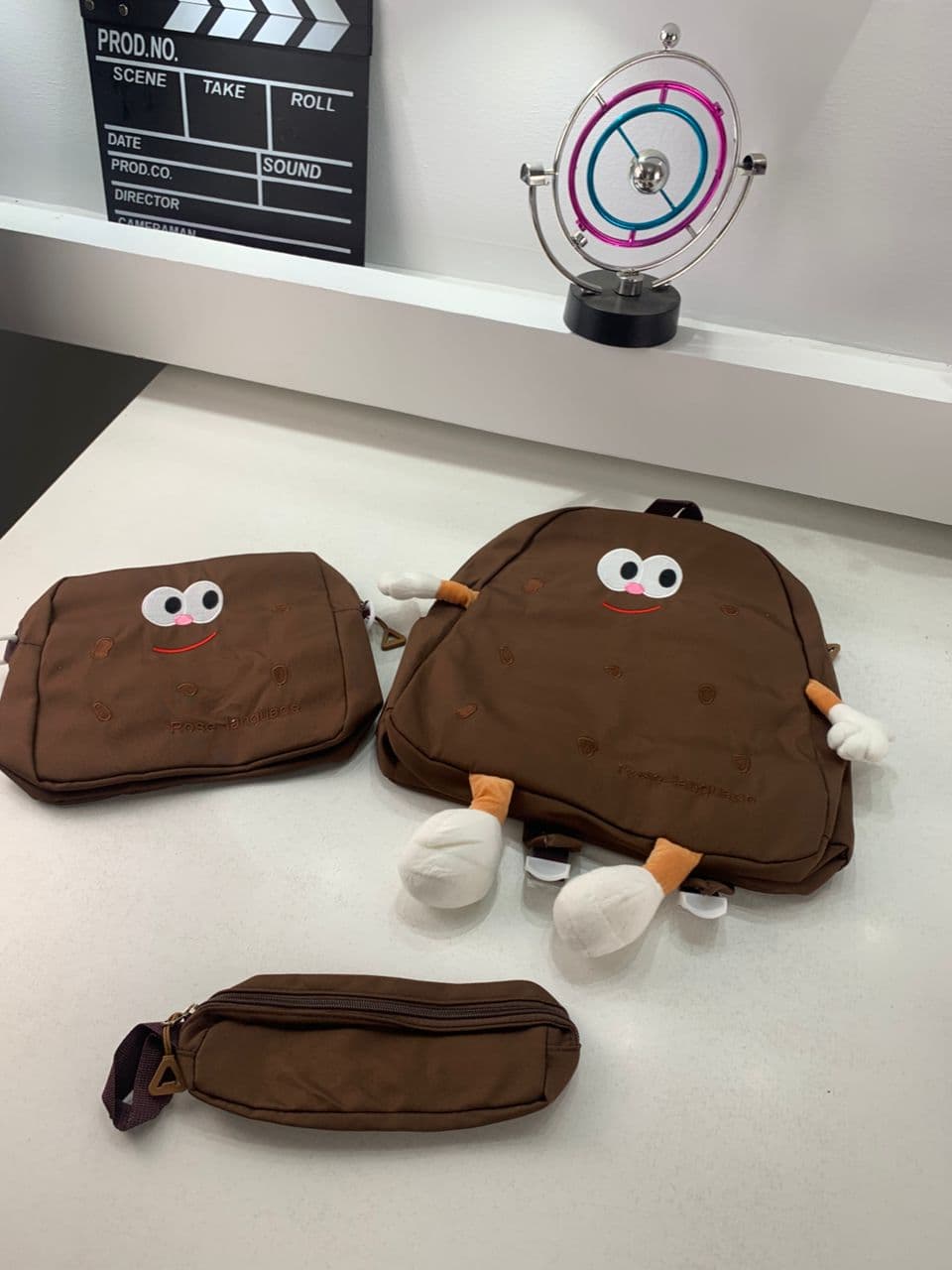 Ensemble de sacs d’école Kawai pour adolescents 3Pcs Language Marron – محفظة 3 قطع كاواي بني - Sac à dos et Mode - صورة حقيقية 5