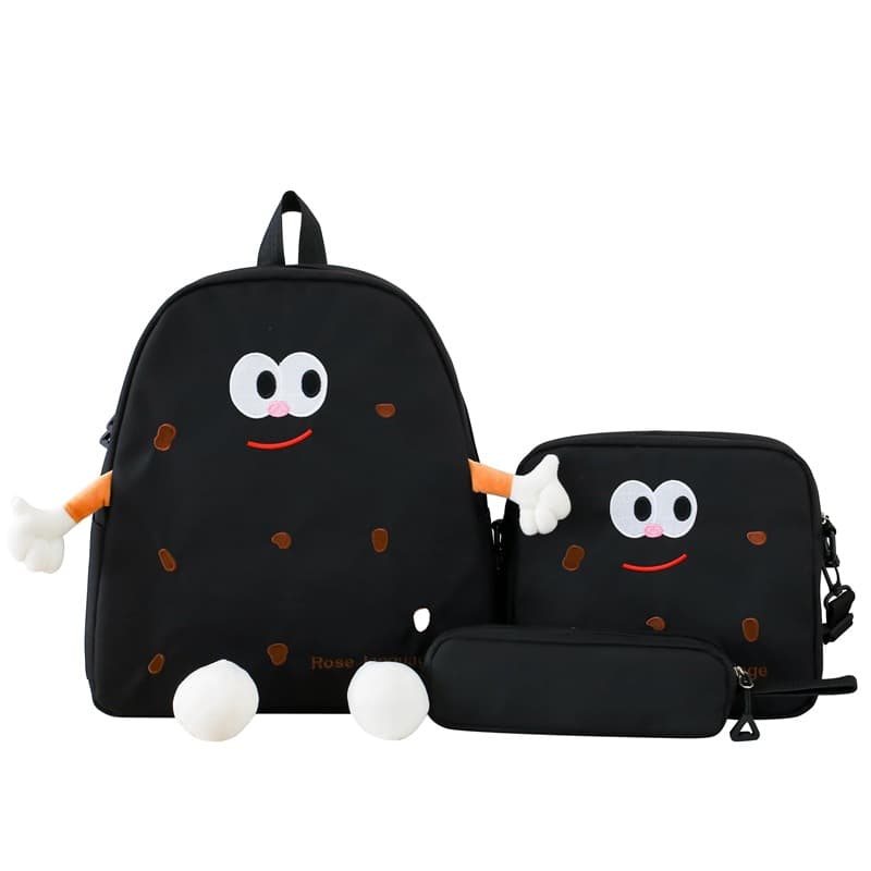 Ensemble de sacs d’école Kawai pour adolescents 3Pcs Language Noir – محفظة 3 قطع كاواي أسود - Sac à dos et Mode - صورة 3
