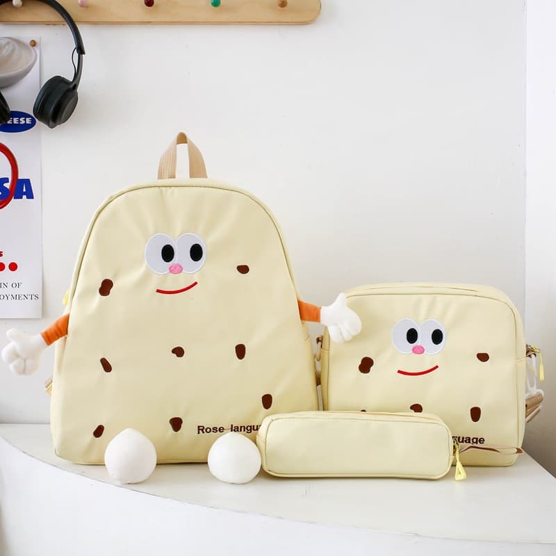 Ensemble de sacs d’école Kawai pour adolescents 3Pcs Language Jaune – محفظة 3 قطع كاواي أصفر - Sac à dos et Mode - صورة 1
