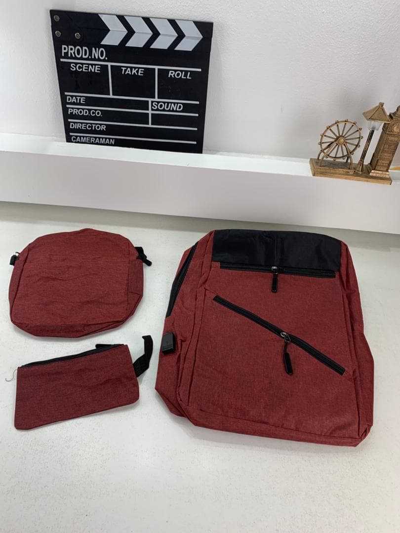 Sac à dos homme avec sac bandoulière et trousse 3en1 rouge 127772-5 – محفظة ظهر رجالية 3 قطع أحمر - Sac à dos et Mode - صورة حقيقية 2