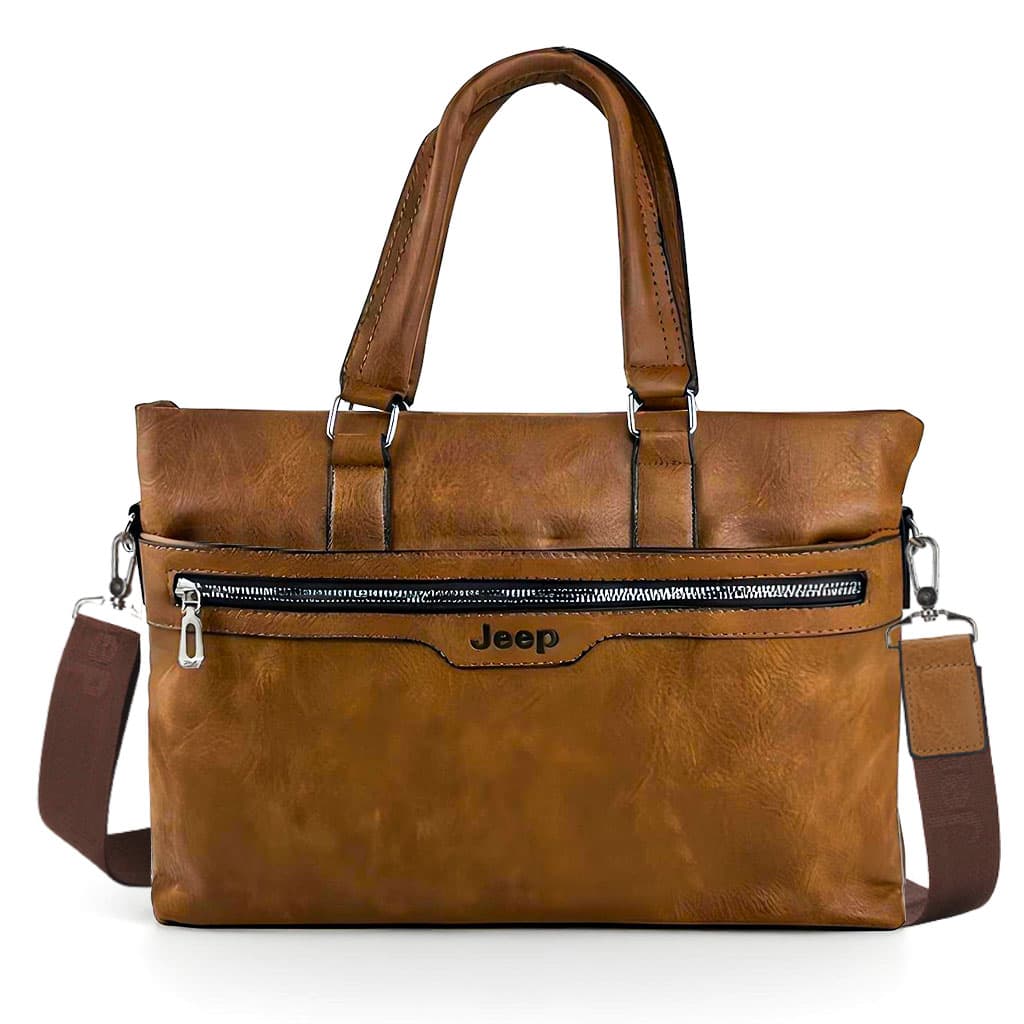 Cartable Homme en Simili Cuir Design Élégant Jeep 180551-12 Marron Clair – حقيبة جلدية لون بني فاتح - Sac à dos et Mode - صورة 1