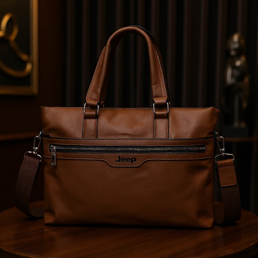 Cartable Homme en Simili Cuir Design Élégant Jeep 180551-12 Marron Clair – حقيبة جلدية لون بني فاتح - Sac à dos et Mode - صورة 2