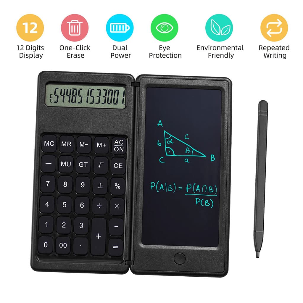 Calculatrice pliable et numérique avec tablette d’écriture LCD 6 pouces – آلة حاسبة ولوحة كتابة 2في1 - Électronique - صورة 6