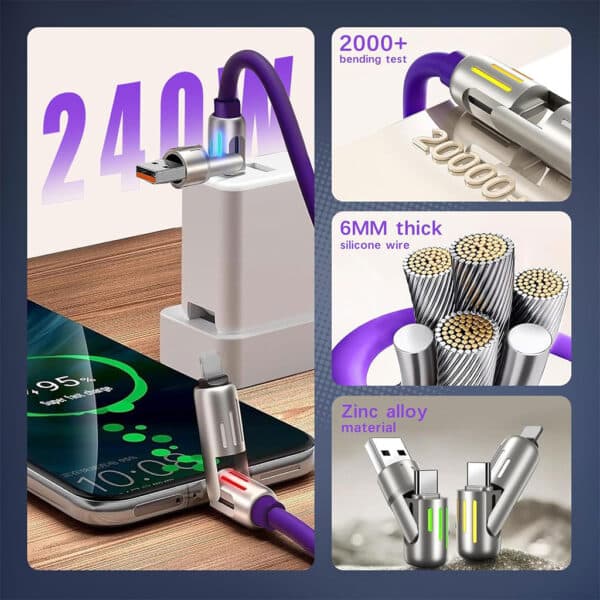Câble de charge multifonction 4 en 1 USB C, A et Lightning 240W – كابل شحن متعدد الرؤوس - Accessoires - صورة 7