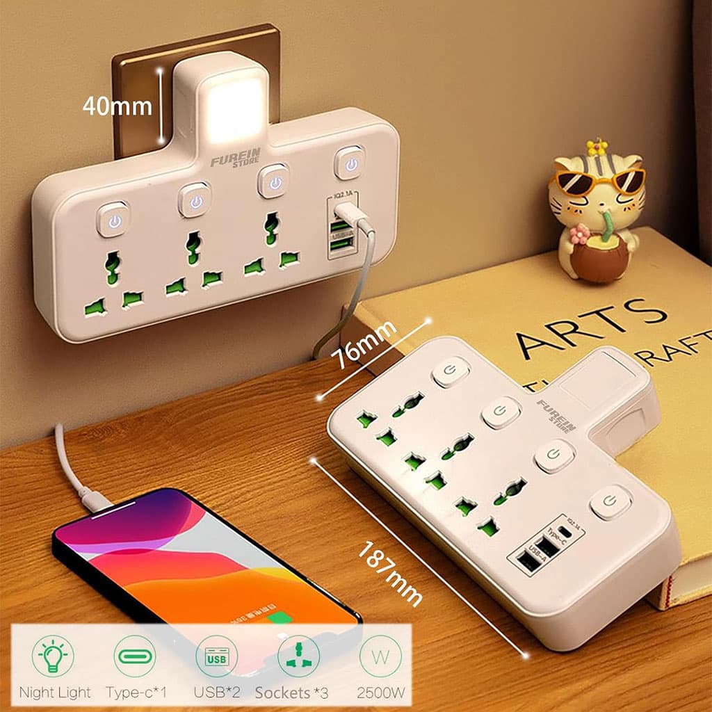 Multiprise Murale LED avec 2 ports USB-A et 1 port USB-C (charge rapide) – مقبس طاقة مقبس طاقة مع منافذ شحن - Outillage et Bricolage - صورة 2