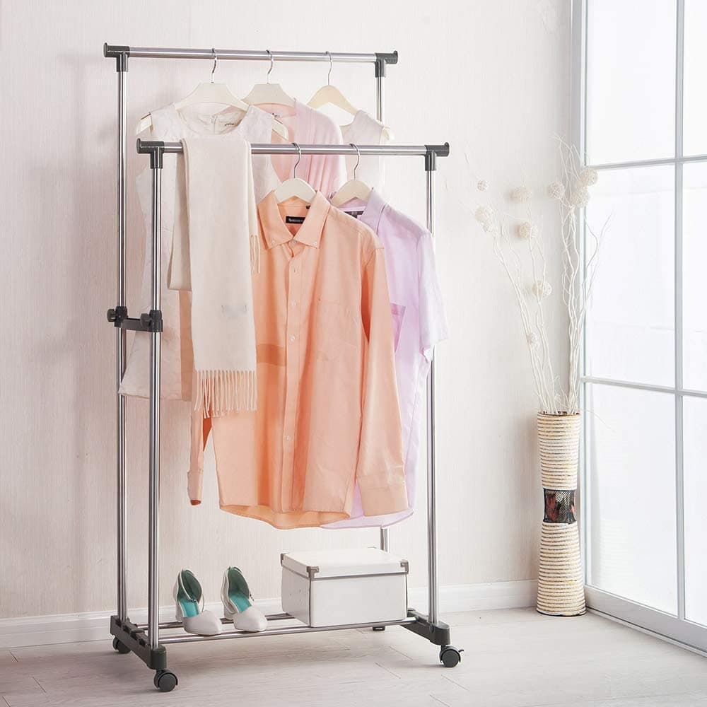 Penderie 2 Barre et porte-chaussures 2 en 1 en acier inoxydable - Maison - صورة 2