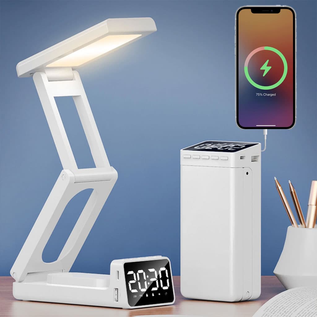 Lampe de bureau rechargeable sans fil avec réveil LED et power bank 10 000 mAh – مصباح مكتب ومصباح مع شاحن متنقل - Électronique - صورة 1