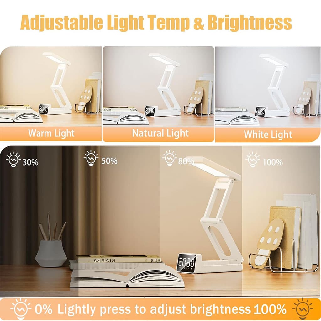 Lampe de bureau rechargeable sans fil avec réveil LED et power bank 10 000 mAh – مصباح مكتب ومصباح مع شاحن متنقل - Électronique - صورة 7