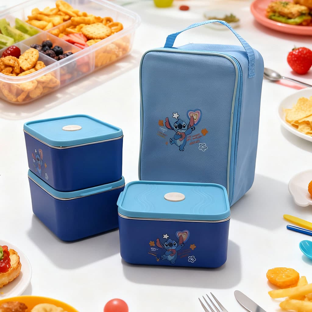 Lunch Box avec Sac Isotherme Design Cartoon 3 Compartiments Alimentaires – حافظة أطعام للأطفال 3 طبقات - Cuisine - صورة 5