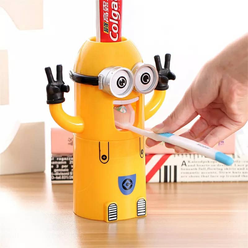 Minions Distributeur et porte brosse a dent 2 in1 presse-dentifrice automatique pour enfants - Maison - صورة 3